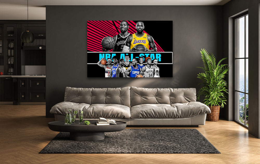 NBA All Star Players Glass Wall Art custom glass photo prints, large glass prints
