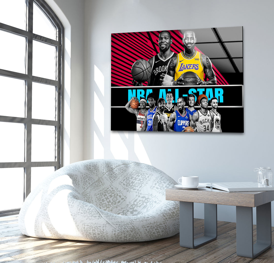 NBA All Star Players Glass Wall Art glass art painting, glass art for the Wall
