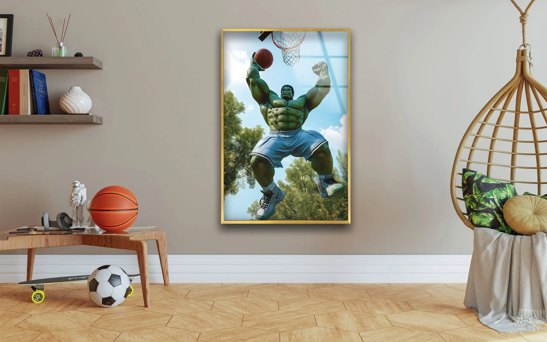 Hulk Playing Basketball Glass Wall Art stained glass wall art, stained glass wall decor
