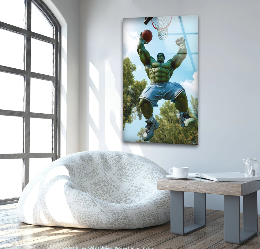 Hulk Playing Basketball Glass Wall Art glass pictures for Wall, glass prints wall art
