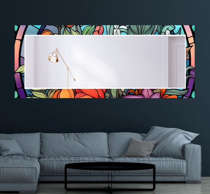 Green Stained Flower Wall Mirror Abstract Mirror
