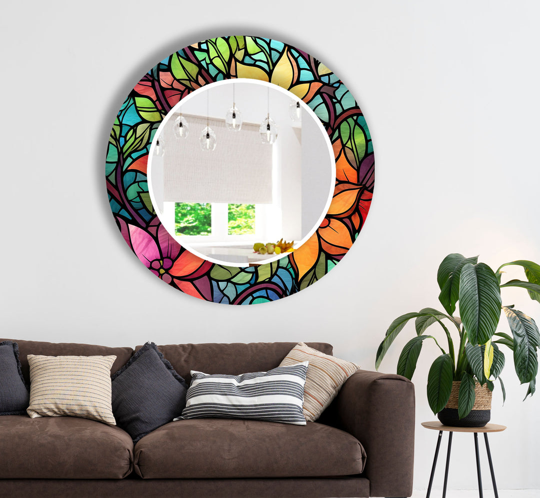 Stained Leaves Colored Wall Mirror Green Mirror	
