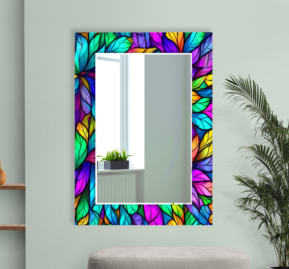 Colorful Leafs Wall Mirror Wood Mirror
