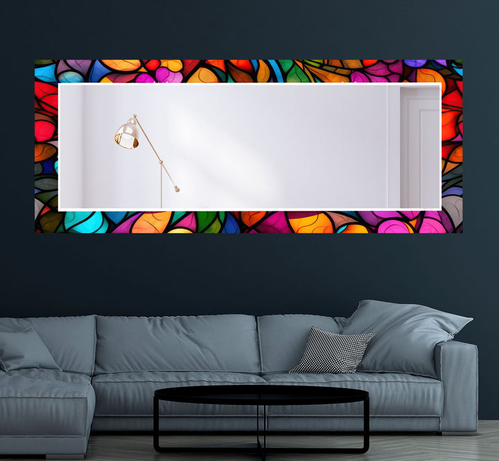 Stained Colorful Leafs Wall Mirror Square Wall Mirror
