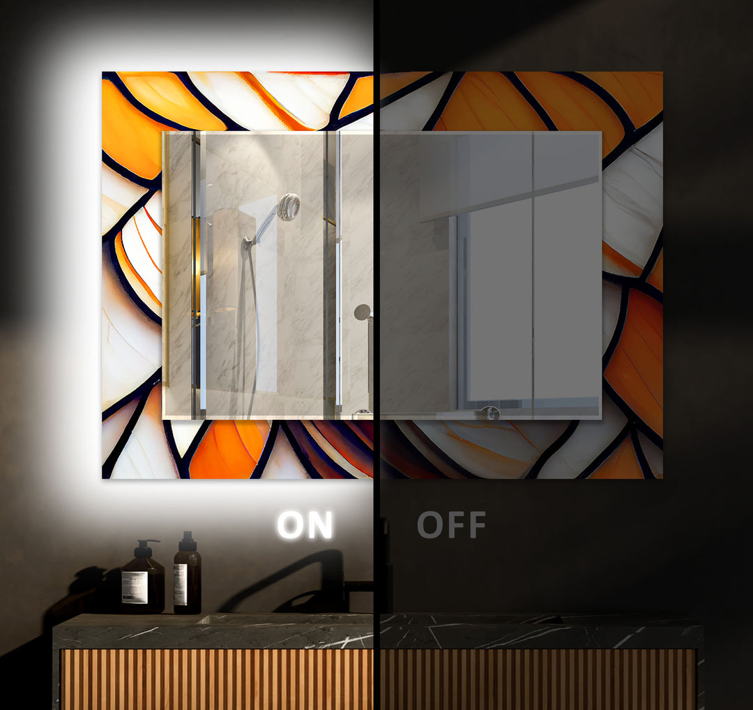 Silver & Orange Abstract Wall Mirror Mosaic Mirror 
