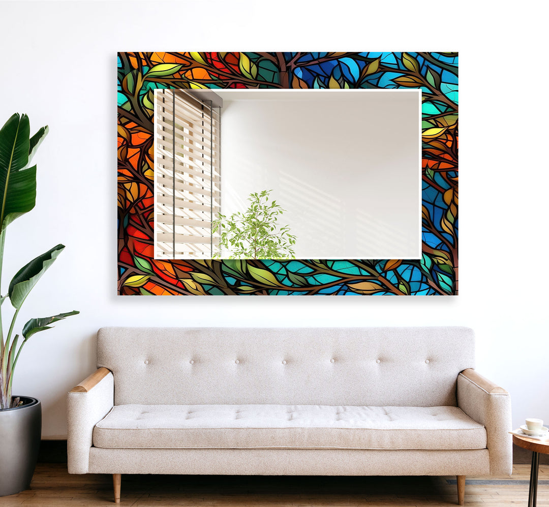 Colorful Stained Trees Wall Mirror mirror black
