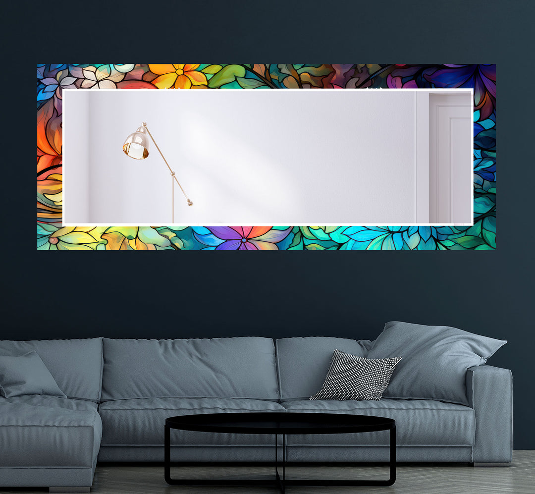 Blue Leaves Stained Wall Mirror Square Mirror
