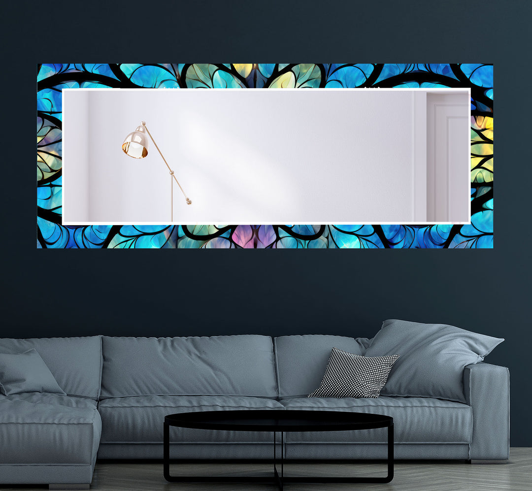 Stained Shiny Blue Wall Mirrors Huge Wall Mirror
