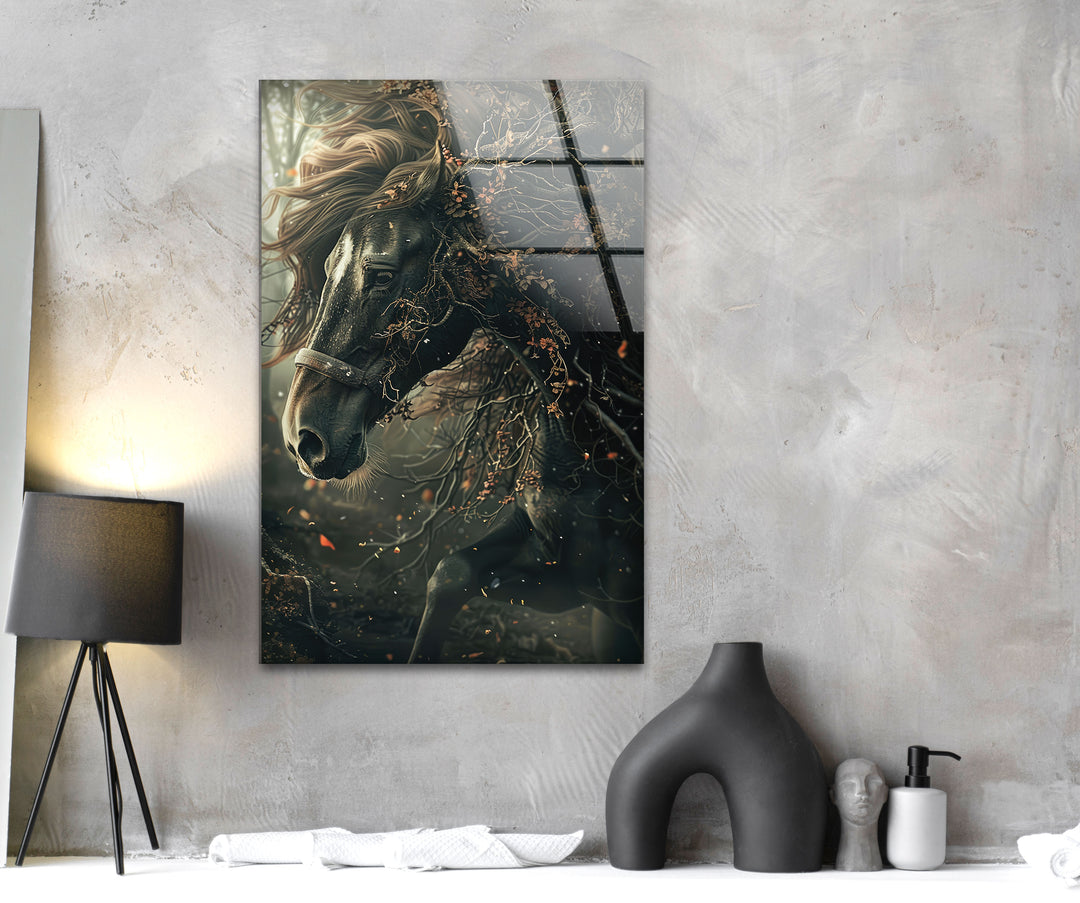 Majestic Black Horse Glass Wall Art