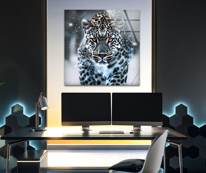 Black and White Leopard Glass Wall Art glass art painting, glass art for the Wall
