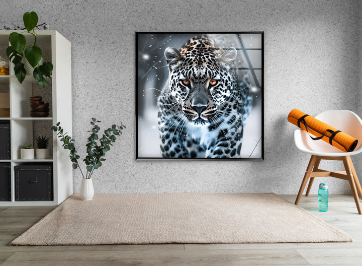 Black and White Leopard Glass Wall Art large glass photo prints, glass wall photos
