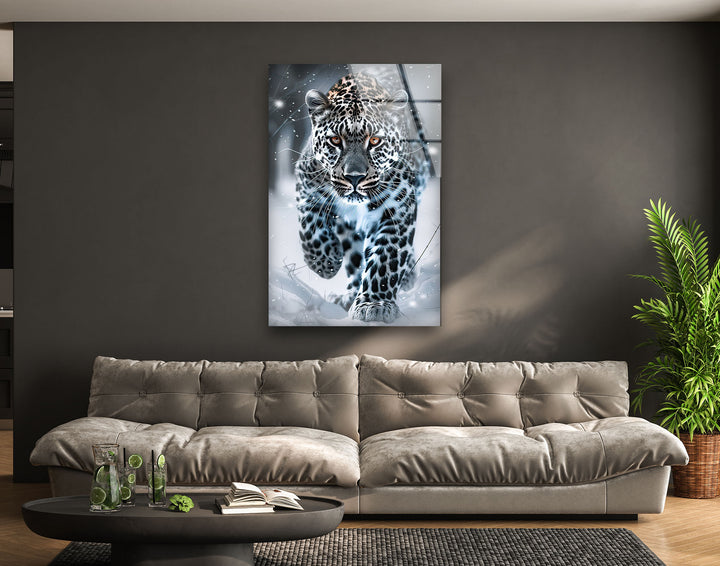 Black and White Leopard Glass Wall Art stained glass wall art, stained glass wall decor
