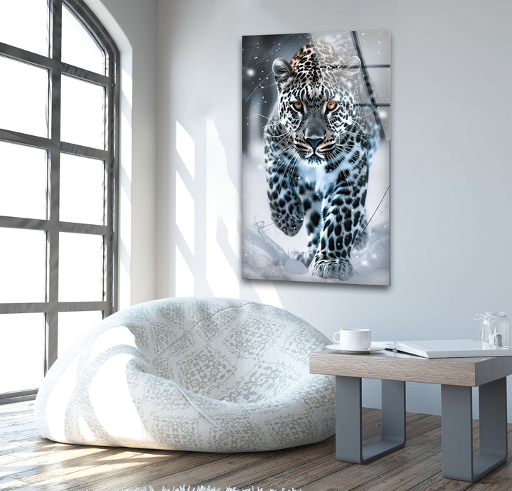 Black and White Leopard Glass Wall Art glass pictures for Wall, glass prints wall art
