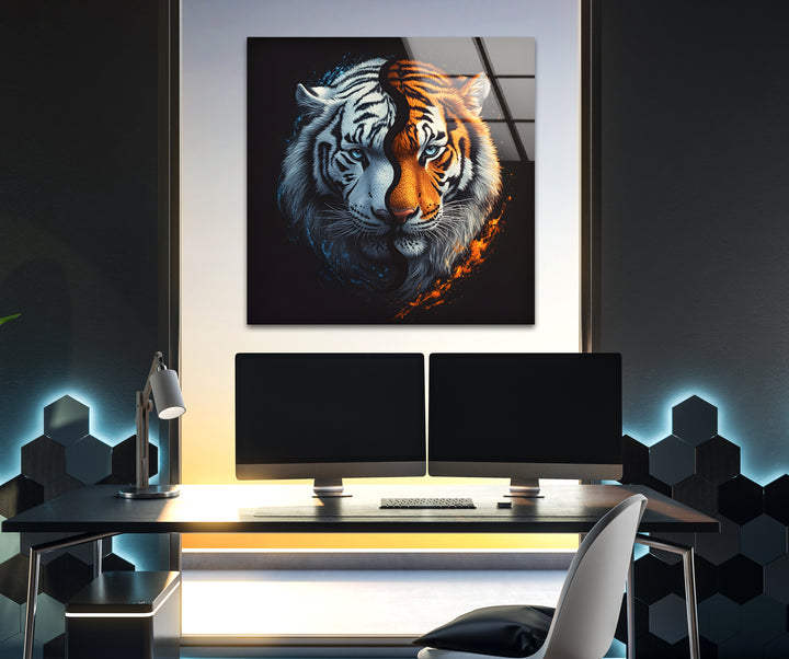 Tiger Swimming Underwater In the Pool Glass Wall Art custom glass pictures, glass art prints
