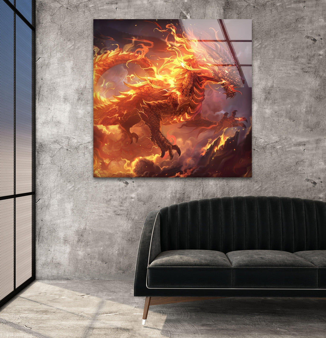 Blazing Dragon Glass Wall Art