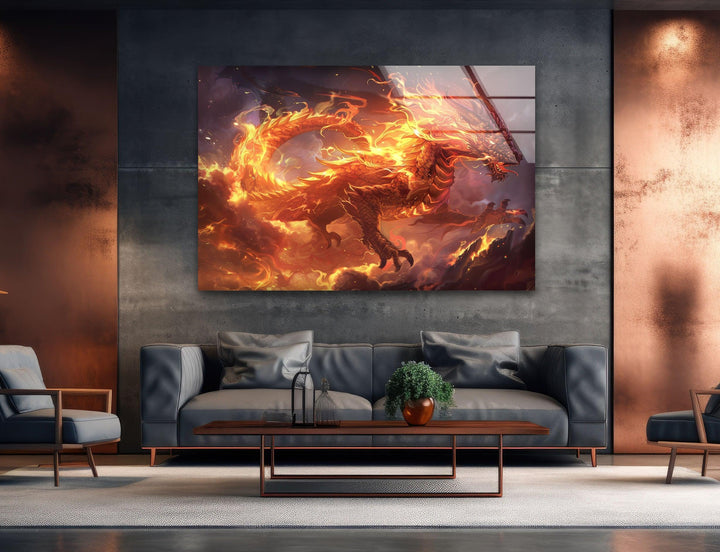 Blazing Dragon Glass Wall Art