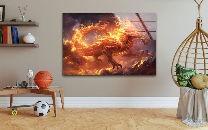 Blazing Dragon Glass Wall Art