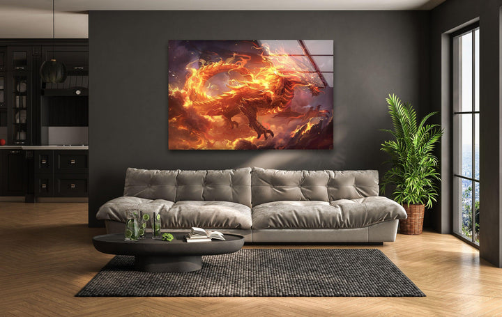 Blazing Dragon Glass Wall Art