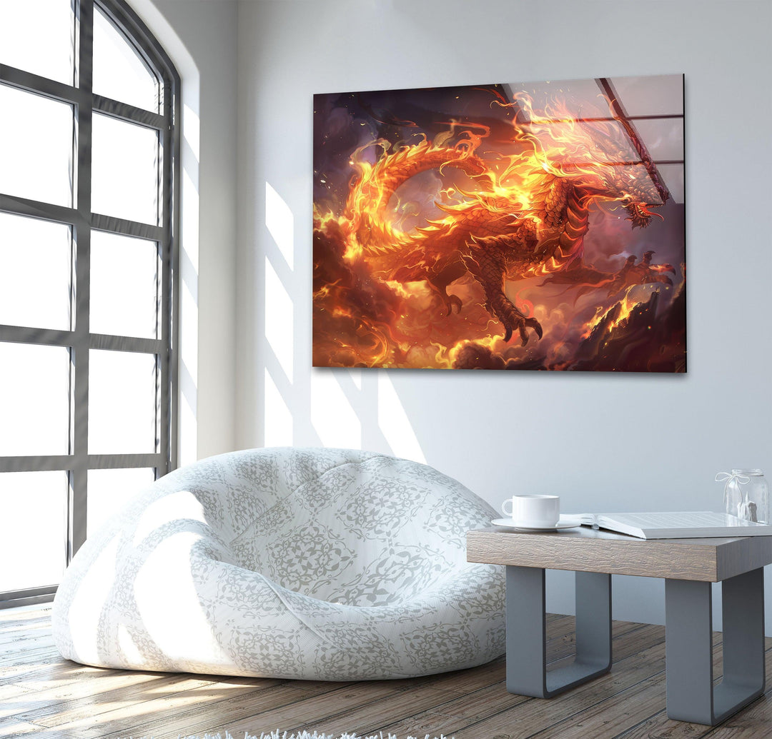 Blazing Dragon Glass Wall Art