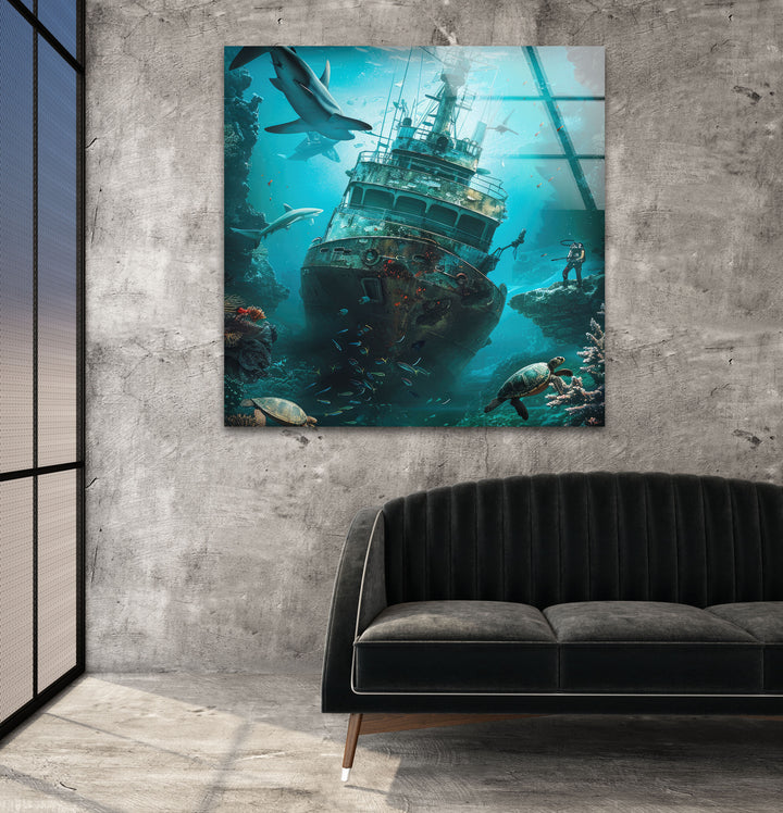 Sunken Ship Glass Wall Art