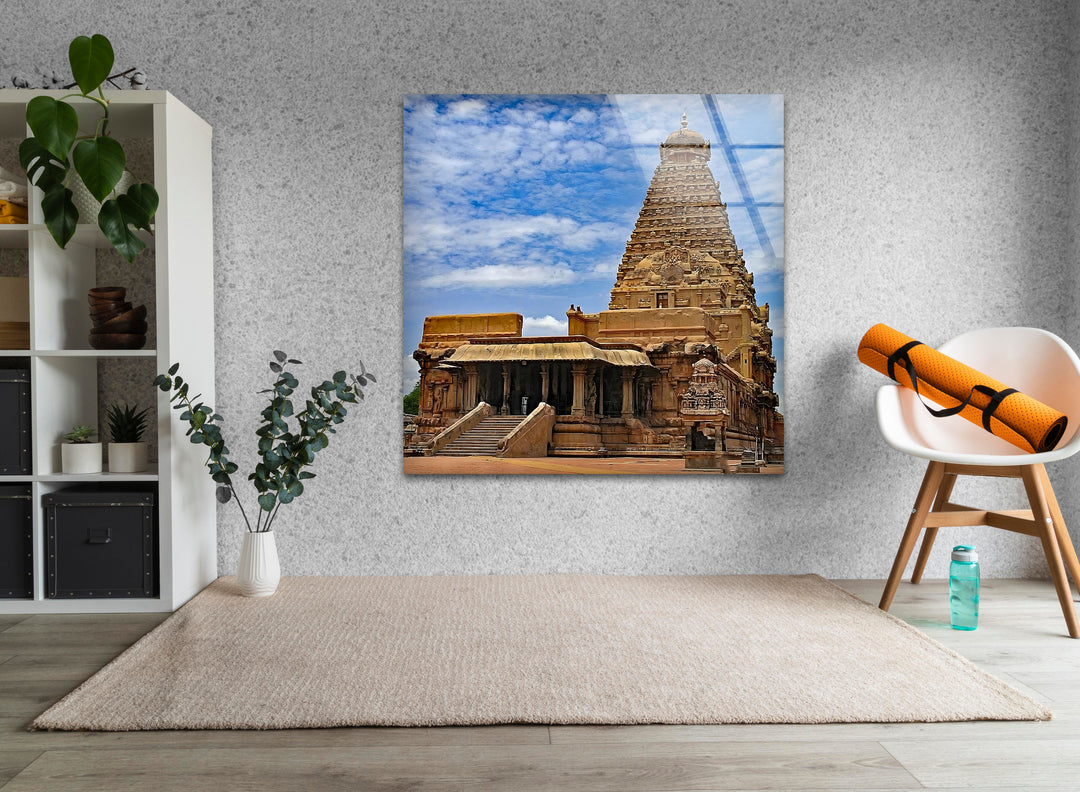 A timeless masterpiece capturing the intricate design of Brihadeeswarar Temple, printed on durable glass.