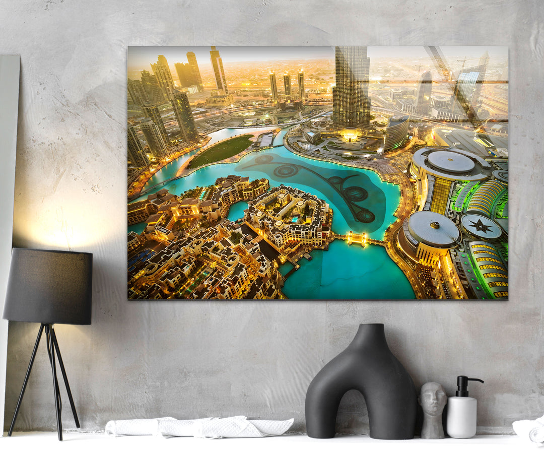 Burj Khalifa and Dubai Skyline: Magnificent Glass Wall Art of the City
