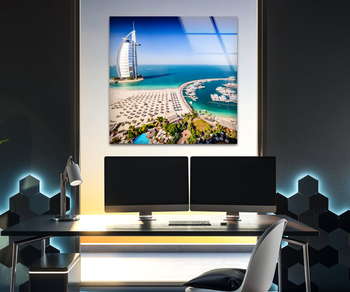 Iconic Dubai Landmark: Burj Al Arab with Marina on High-Quality Glass Art
