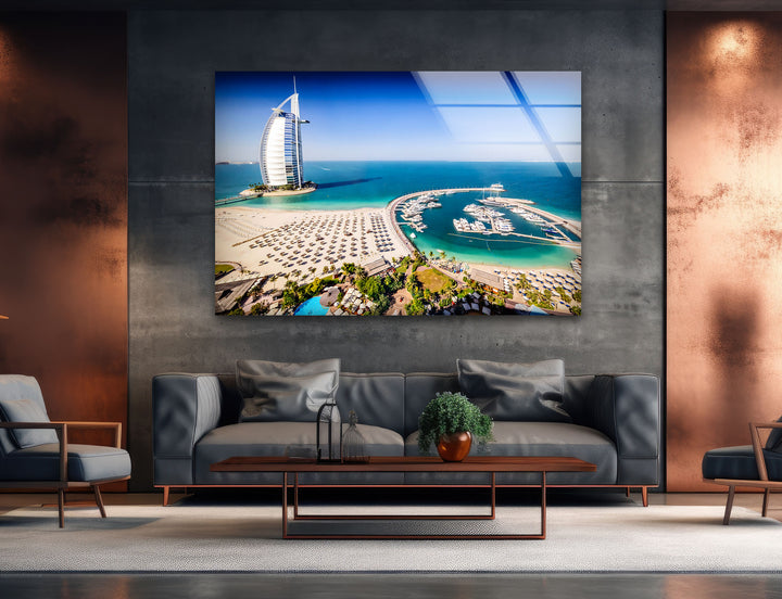 Dubai’s Coastal Beauty: Burj Al Arab and Marina Captured in Stunning Glass Art
