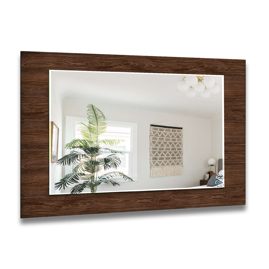 Wooden Dark Brown Design Wall Mirror Rectangle Mirror
