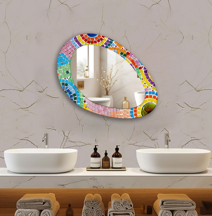 Pink Mosaic Dining Room Wall Mirror