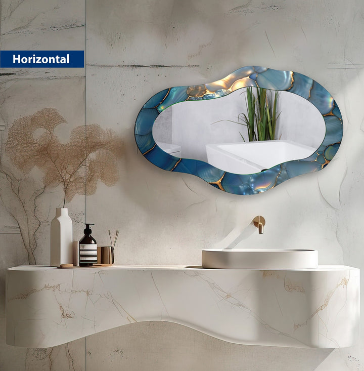 Blue Metallic Asymmetrical Wall Mirror