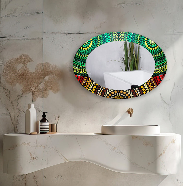 Green Mosaic Oval Wall Mirror