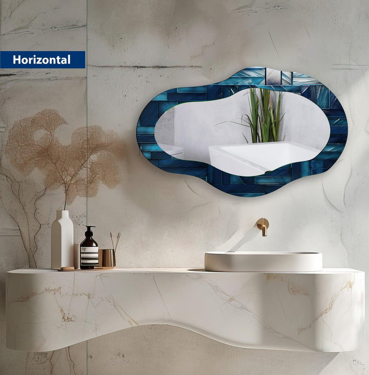 Blue Stained Abstract Asymmetric Wall Mirror