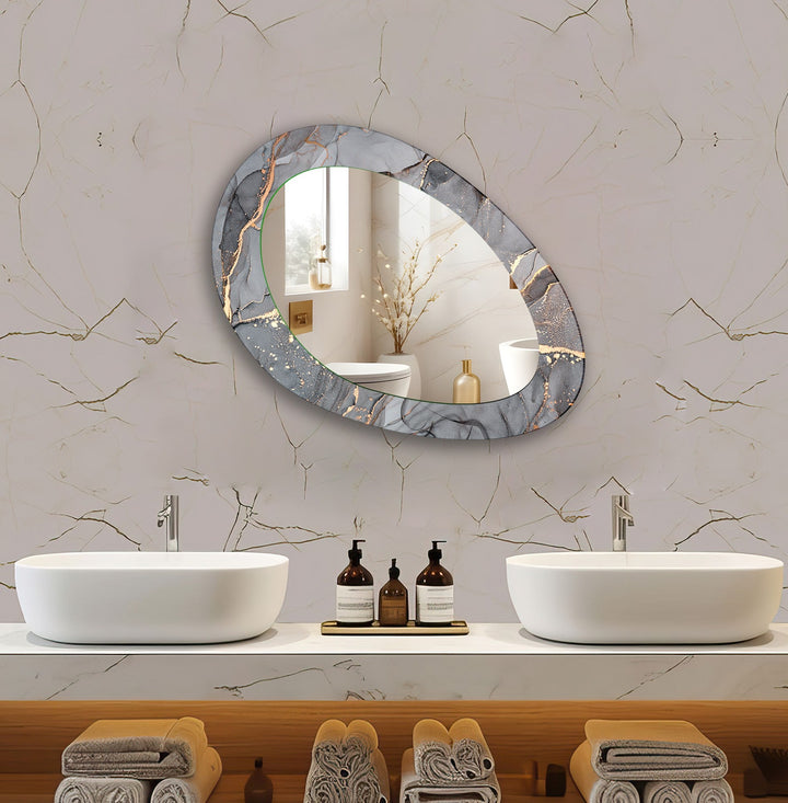 Gary Abstract Gold Marble Oval Entryway Wall Mirror