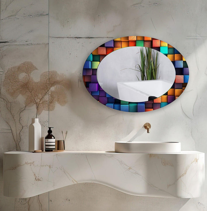 Color Stained Oval Wall Mirror