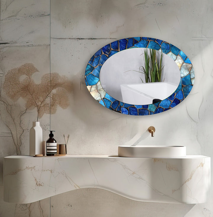 Blue Mosaic Oval Wall Mirror