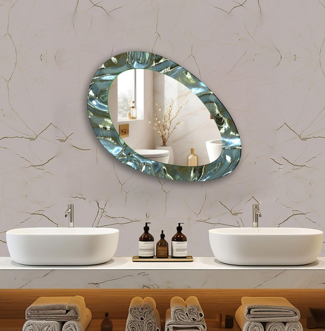 Metallic Asymmetric Oval Decorative Wall Mirror