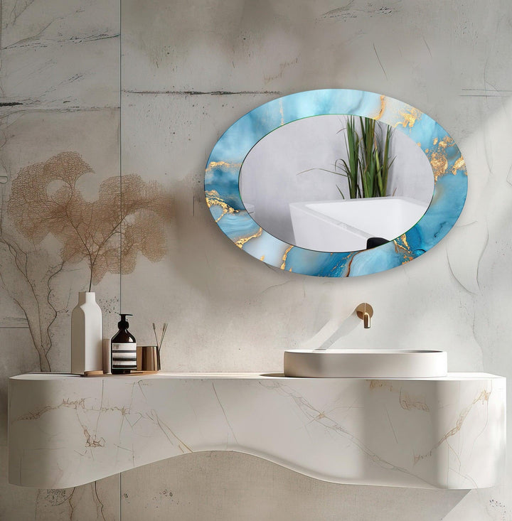 Blue Marble Oval Wall Mirror