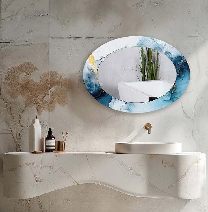 Blue And Gold Modern Oval Wall Mirror