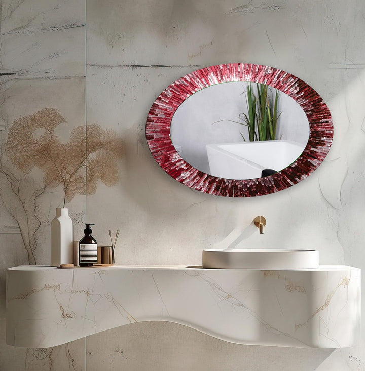 Red Mosaic Oval Wall Mirror