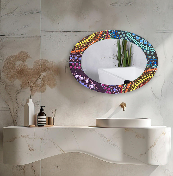 Yellow Color Mosaic Oval Wall Mirror