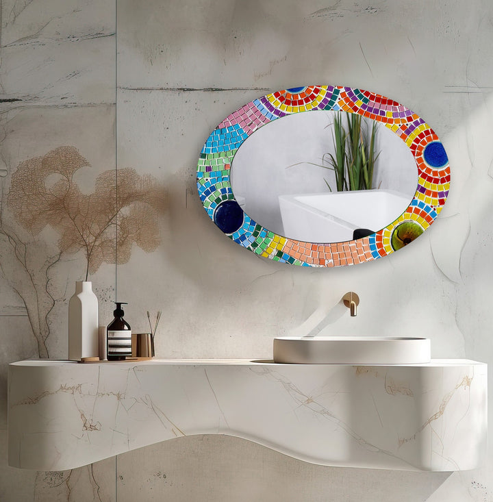 Oval Pink Mosaic Wall Mirror