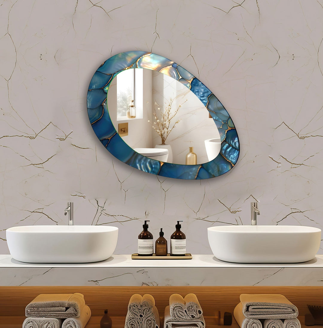 Blue Metallic Abstract Wall Mirror