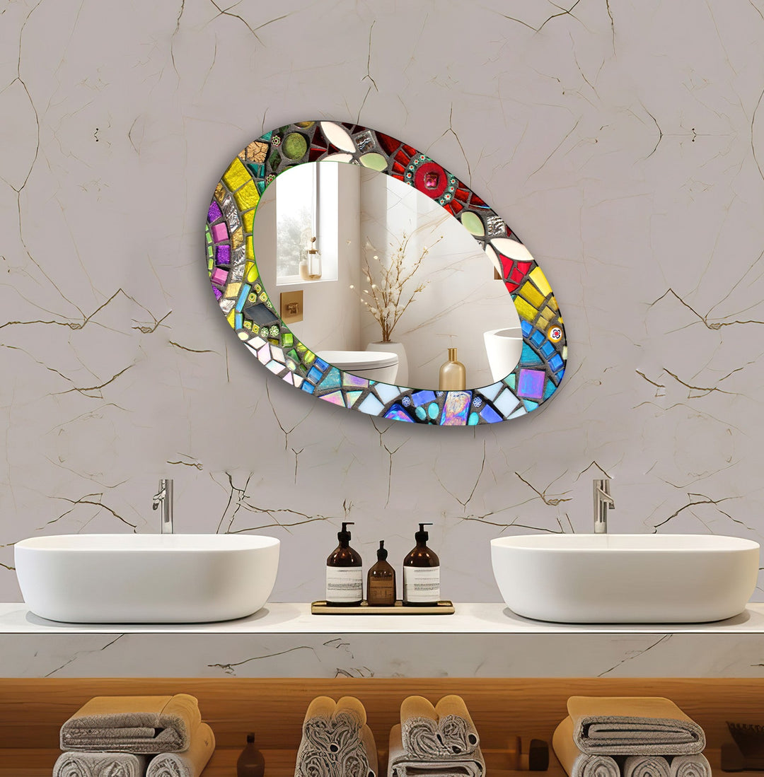 Color Mosaic Asymmetric Oval Living Room Wall Mirror