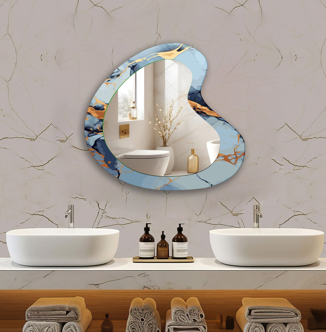 Blue Marble Irregular Decorative Wall Mirror