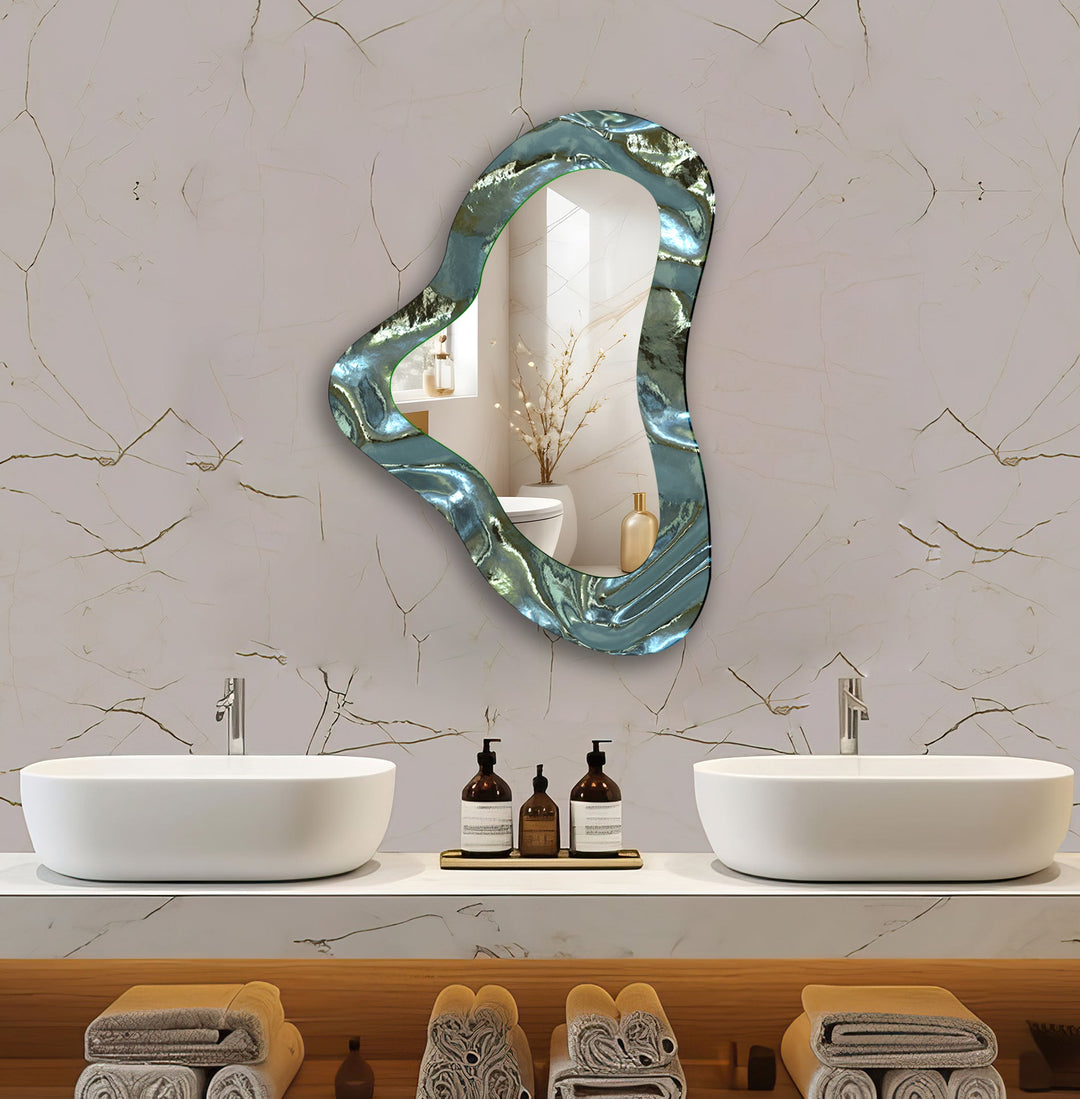 Green Modern Irregular Glass Wall Mirror