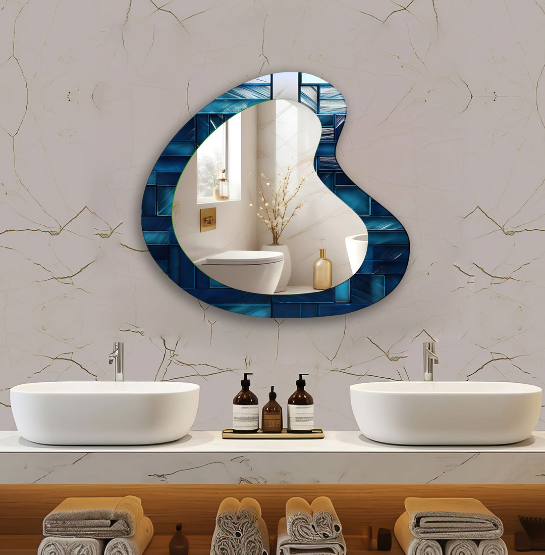 Blue Mosaic Tiles Modern Wall Mirror