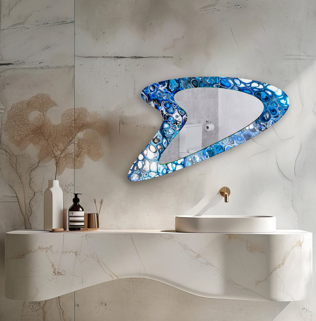 Blue Bubbles Modern Abstract Glass Wall Mirror