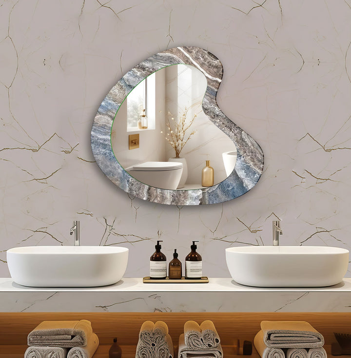 Gray Marble Asymmetrical Glass Wall Mirror