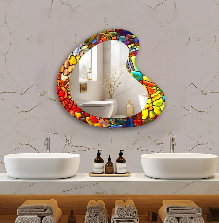 Red Stained Aesthetic Glass Wall Mirror